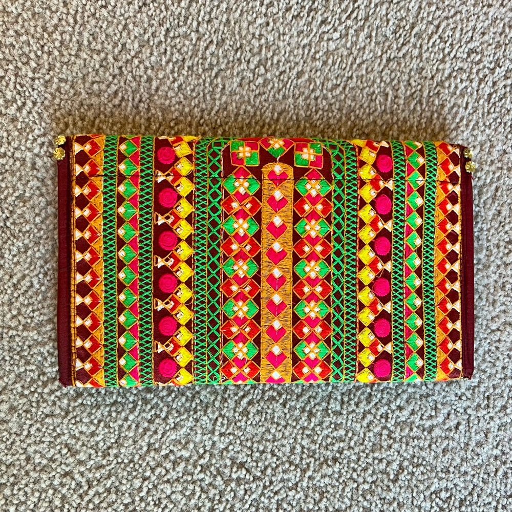 Embroidered Studded Multicolor Envelope Clutch - Picture 3 of 7